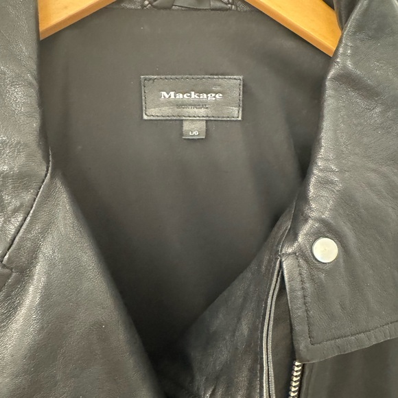 MACKAGE Miela-N Black Supple Lambskin Leather Belted Moto Jacket size Large - Picture 5 of 8